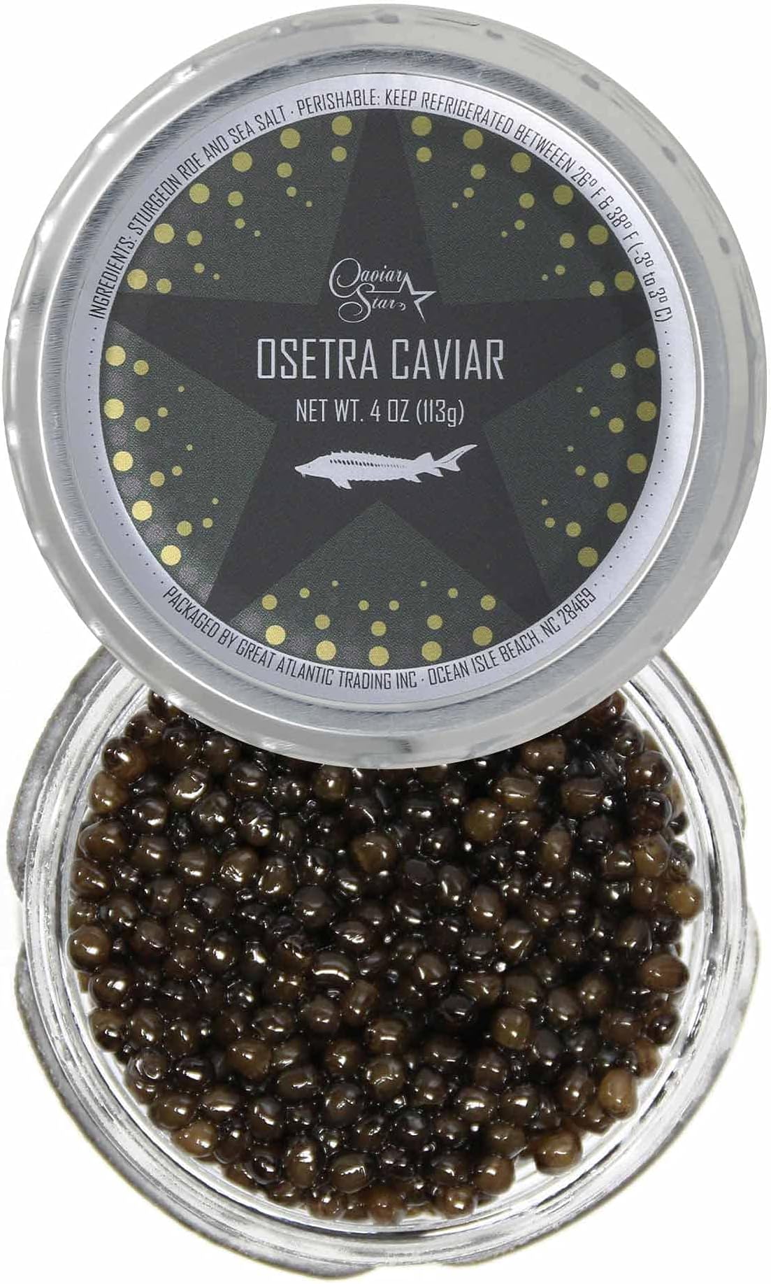- Premium Black Caviar Sturgeon from Sustainable Farms - Exquisite MALOSSOL Osetra Sturgeon Caviar - Fresh Russian Caviar Food - Gourmet Culinary Experience - 4 Ounce
