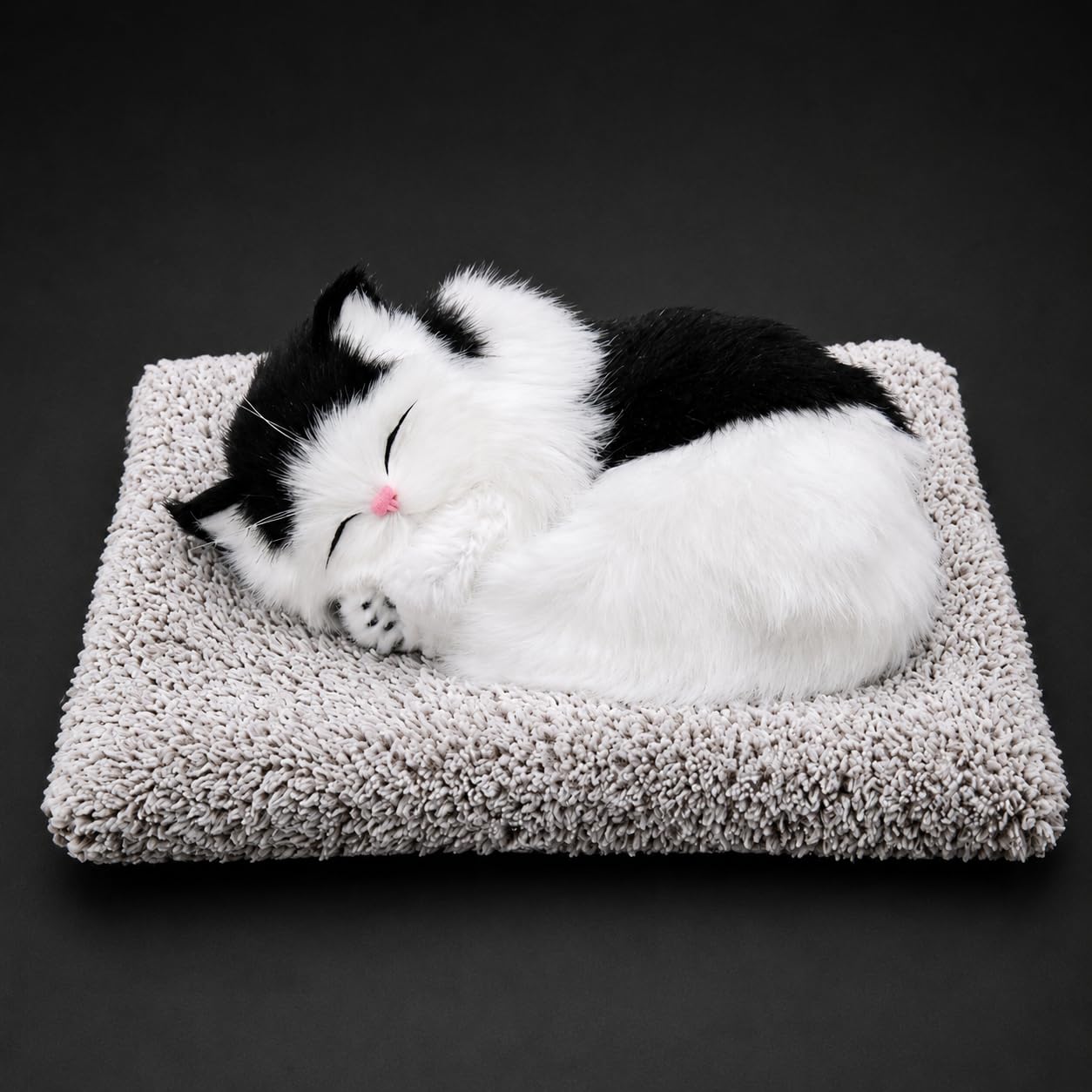 Realistic Sleeping Cat Plush Toy, Black and White, Polyester Material, Car Dashboard Decor, Soft Lifelike Stuffed Animal Figure-image-26