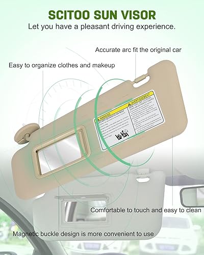 Miniatura 4 de SCITOO Conjunto de visera solar del lado izquierdo del conductor para Toyota Highlander 2008-2013 con techo corredizo (beige)