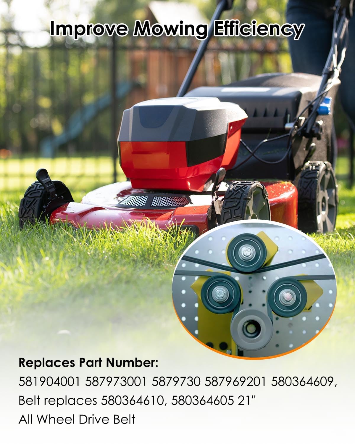 587969201 & 2 587973001 Lawn Mower Idler Pulley with 580364609 Belt Compatible With Husqvarna AWD Belt Repair kit, Pulleys Belt Kit Fits for LC356VB LC221RH, L 321AHX L, 321AH Model, Replace 580364603