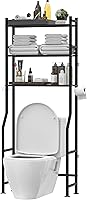 Livilord 3-Tier Over Toilet Storage Shelf, Freestanding Metal Bathroom Organizer with 4 Hooks & Paper Holder, Black