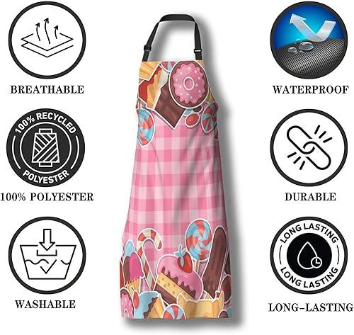 Miniatura 7 de Delantales divertidos para adultos, mujeres, coloridos dulces, dulces y pasteles, delantal para mujer, para cocina, restaurante, barbacoa, pintura,