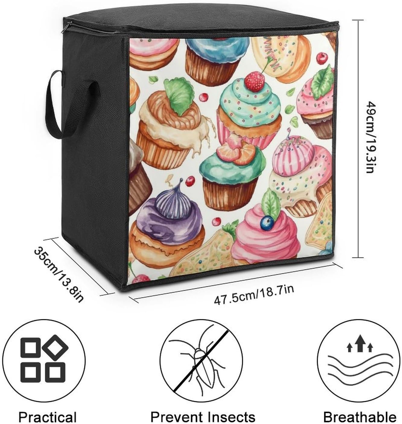 Quilt Storage Bag,Cupcakes Donuts Muffins Sugar Printed Large Foldable Storage Container Portable Travel Storage Bag for Blankets, Quilts, Clothes, Comforter, Bedding And Pillows