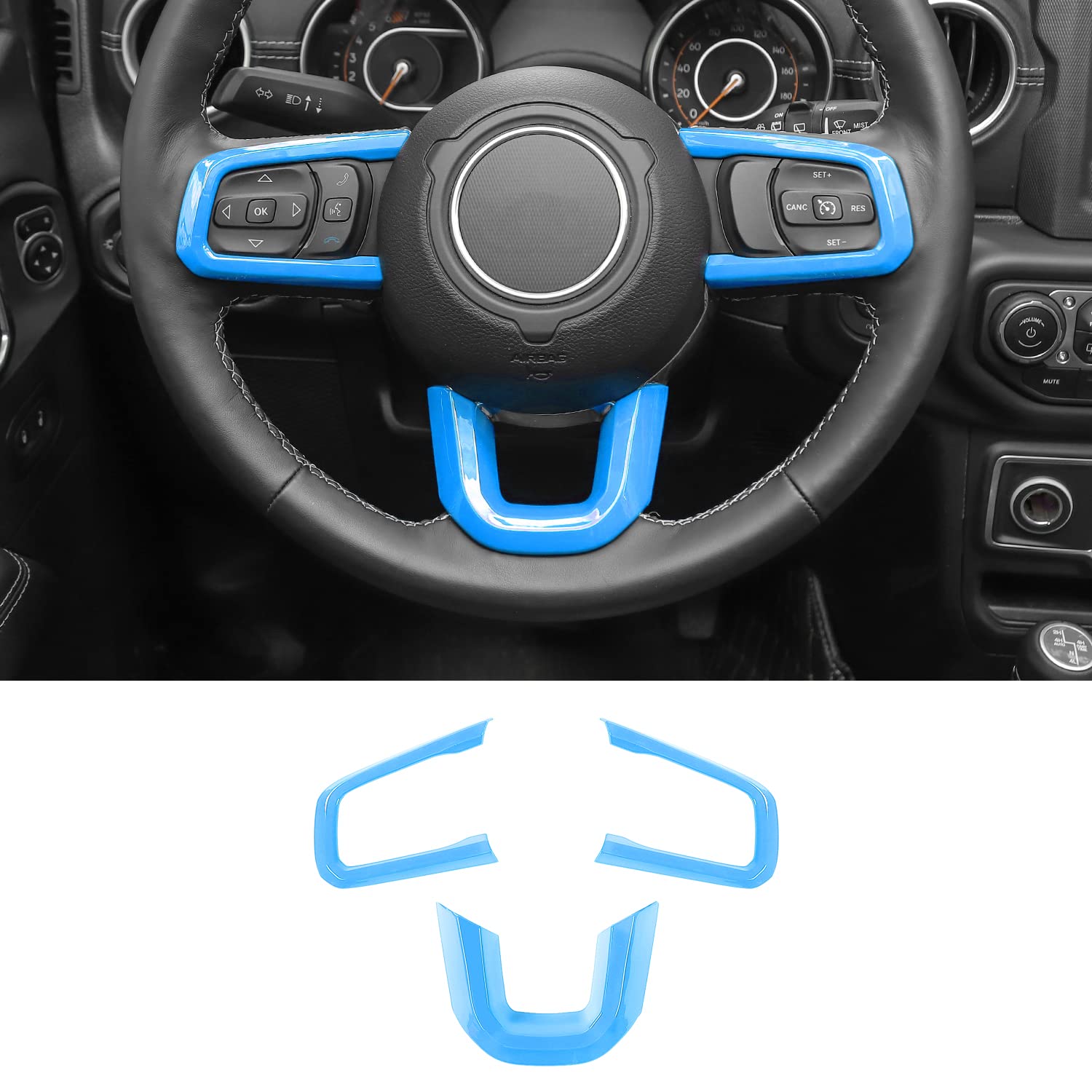 RT-TCZ for Wrangler JL Steering Wheel Trim Decal Panel Baby Blue for Jeep Wrangler JL JLU Gladiator JT 2018-2024 Baby Blue Interior Accessories 3pcs