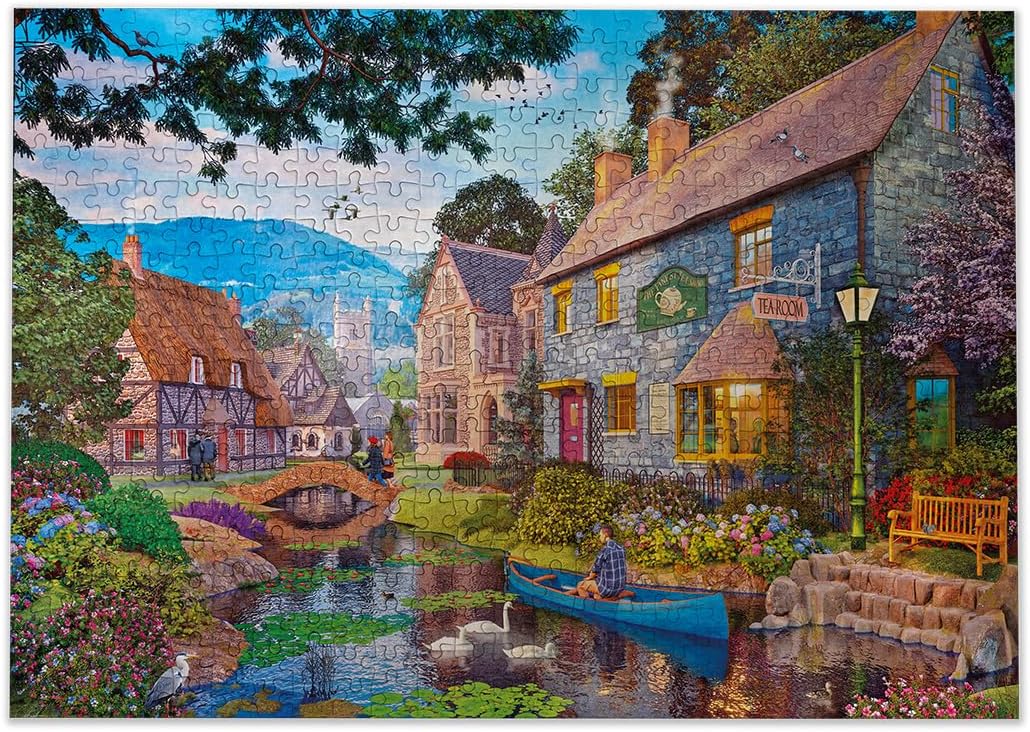Gibsons Tea on the River 500 Piece Jigsaw Puzzle for Adults & Teens Colourful Countryside Village Scene Nostalgic Gift Thickest 100% Recycled Board Premium Puzzle by Gibsons Games
