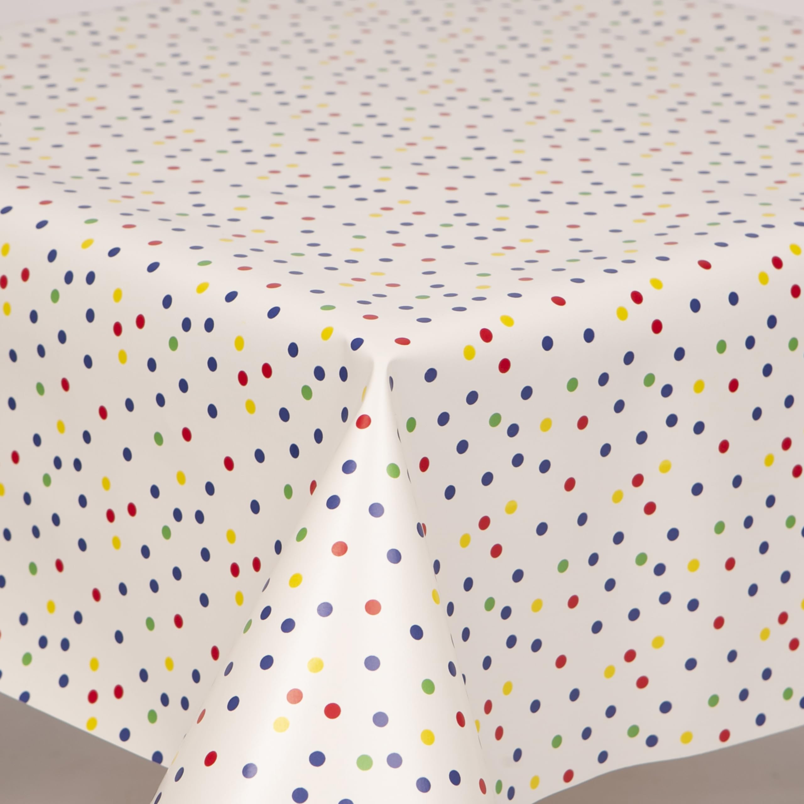Home Expressions Polka Dot Multi Coloured Pvc Wipe Clean Vinyl Table Cloth/Protector Textile Backing (200Cm X 135Cm Oval)