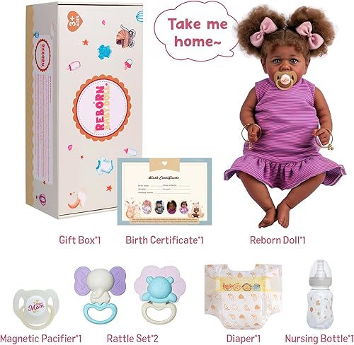 Miniatura 7 de JIZHI Muñecas de bebé Reborn negras  22 pulgadas, cuerpo suave realista, muñecas de bebé recién nacidas, ojos gris topo, tono de piel caramelo,