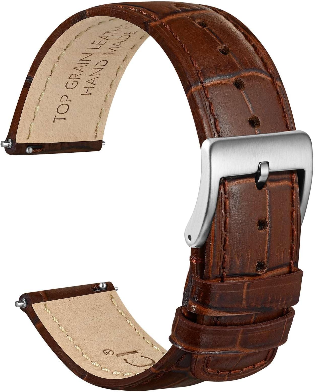 Watch Straps, Top Grain Leather, Embossed Alligator Grain, Quick Release, Band Width 18mm 20mm 22mm