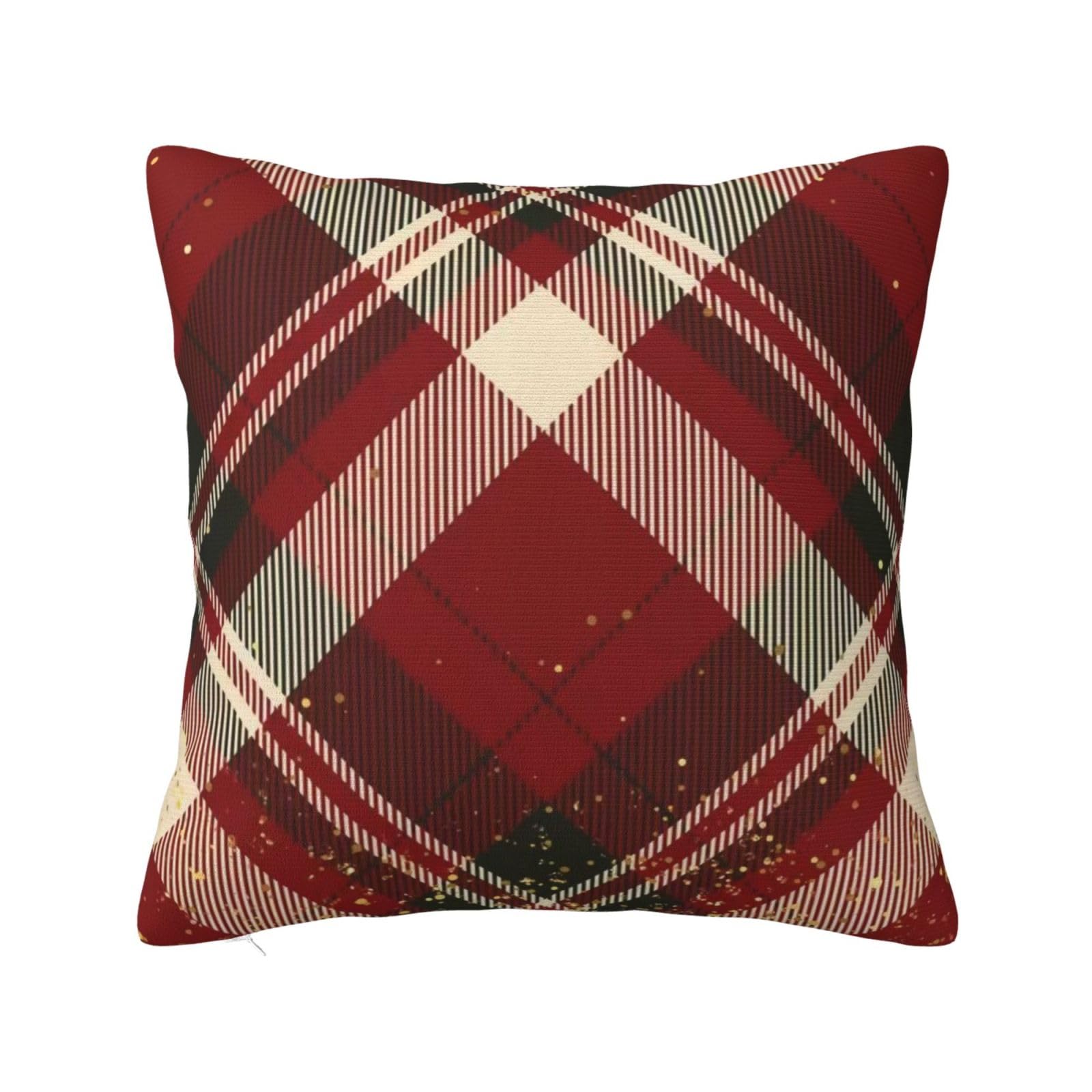 Red and Gold Glitter Plaid Pillowcase 20"x20"