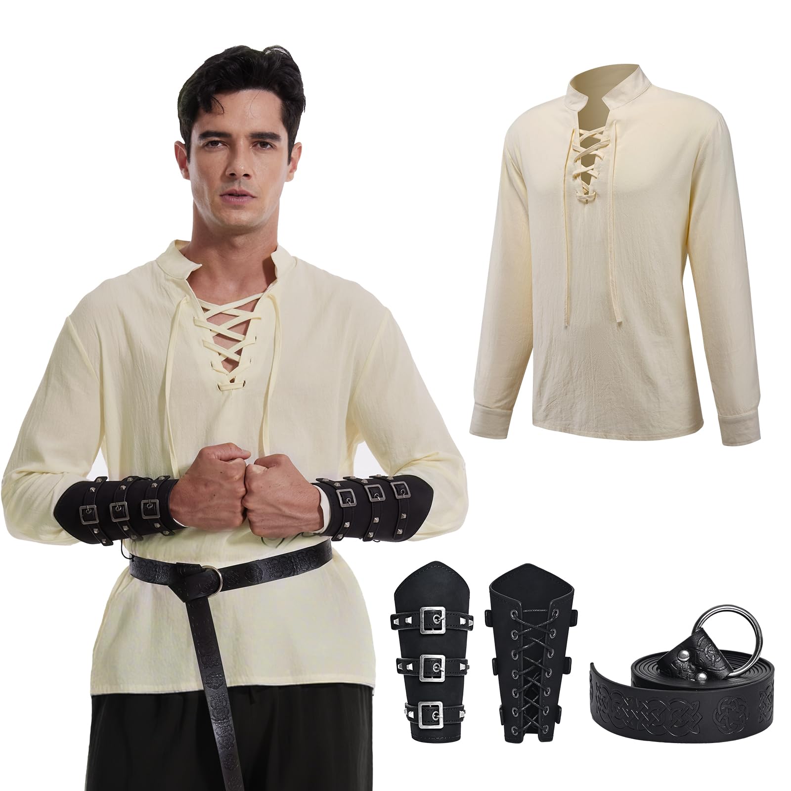 MVFEUIJ Conjunto de ropa medieval para hombre, disfraz renacentista con cinturón, accesorios para muñecas, 5 juegos para cosplay, mago, Halloween