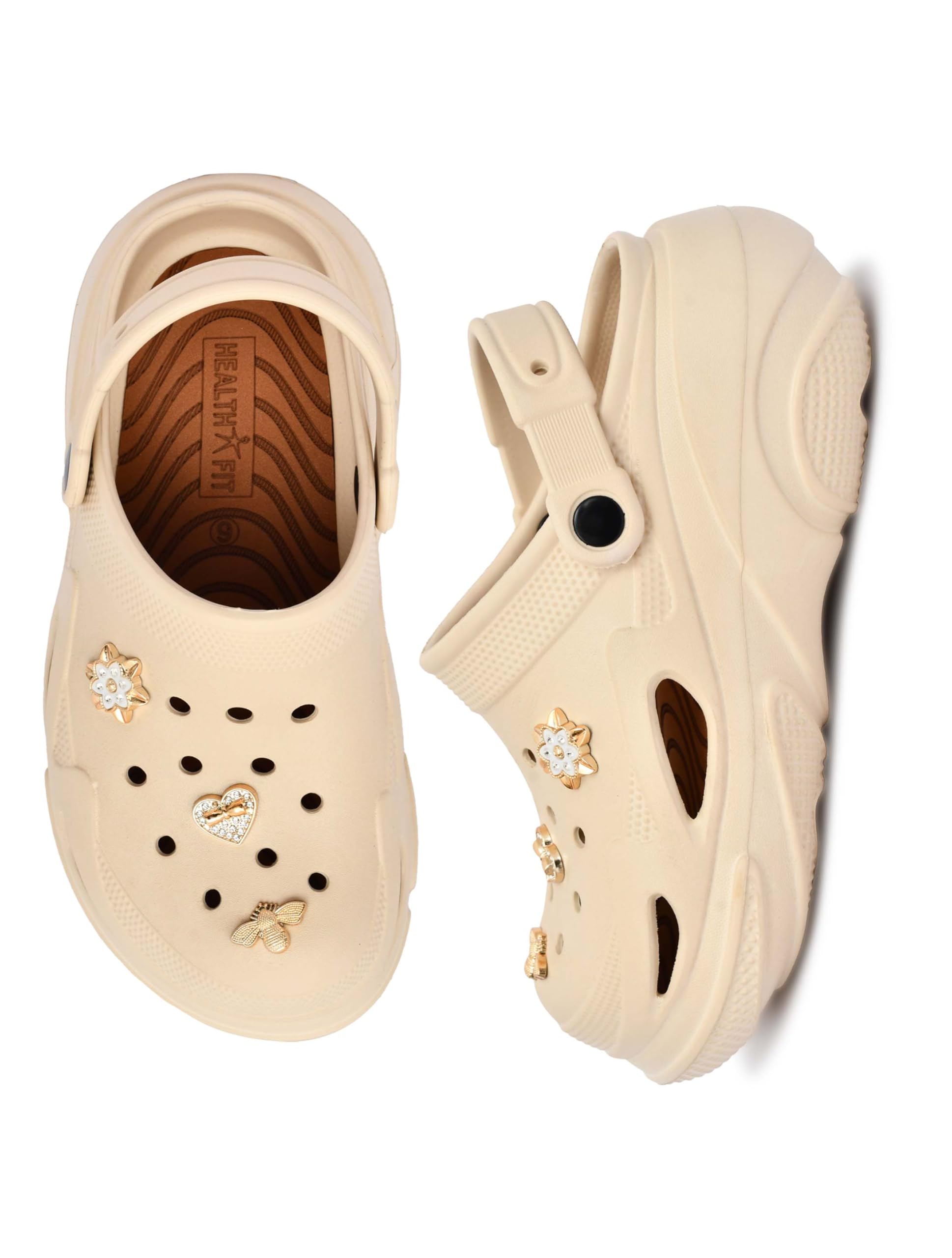 Super Soft Comfortable Adjustable Back Strap Clogs & Cute Charms |Waterproof Anti Skid & Lightweight Cushioned Stylish Clogs Mules for Women's & Girl's HFSILK11