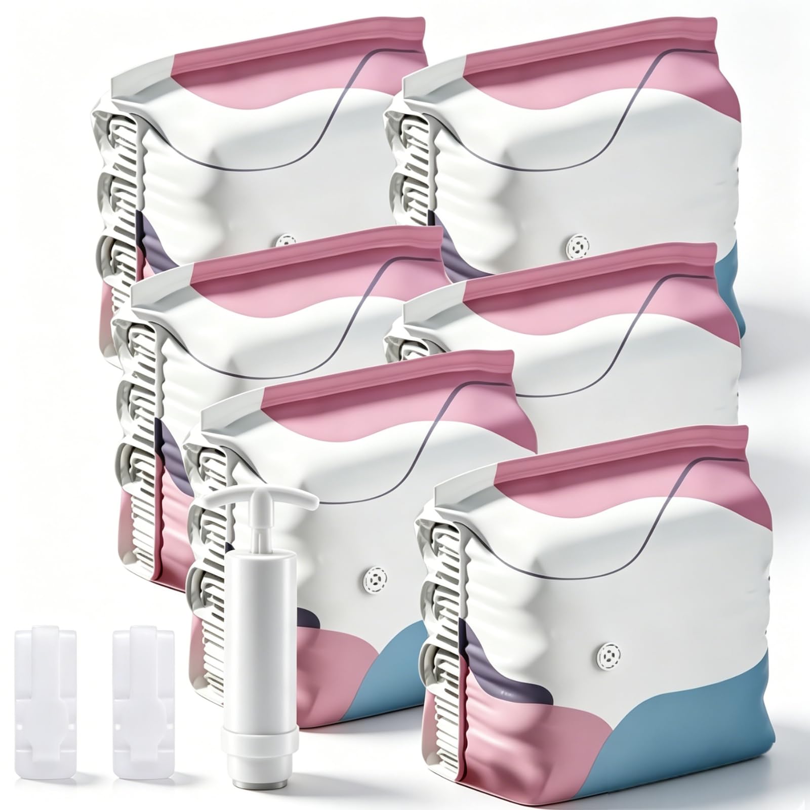 No‑pump Vacuum Storage Bags - 3-Sec Fast Compression, 80% Space Saving, Upgrade Reusable Large 3d Cube Vacuum Seal Bags, Keeps Clothes Dry &amp; Dust‑Free, Press &amp; seal，M/19.7 × 27.6 × 11.8 in：6Pcs