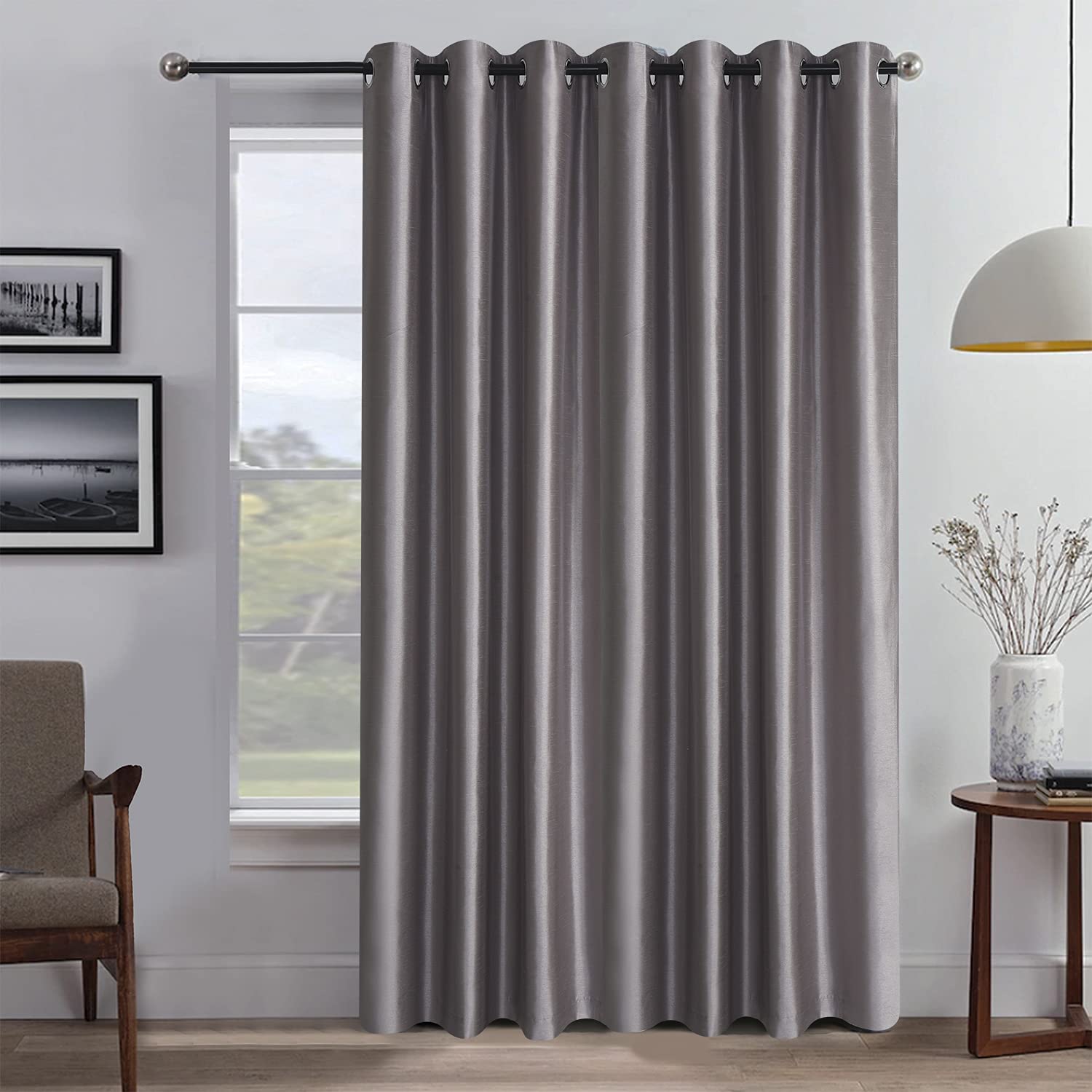 GYROHOME Extra Wide Blackout Curtain for Sliding Glass Door, Faux Silk Blackout Curtains (Beige Liner) Fully Lined Solid Window Treatment Drapes (1Panel,100x108inch, Warm Gray) — image 1