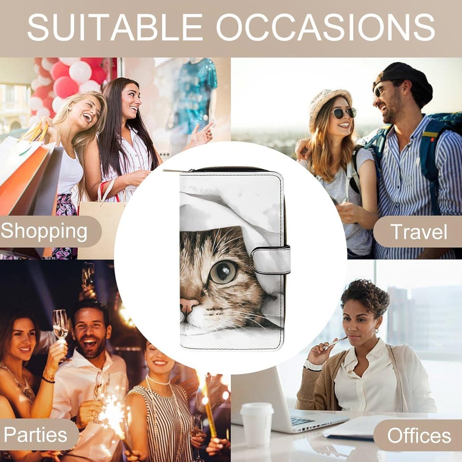 Tabby Cat Peeking Out Womens Wallet for Men Slim Purse Clutch Handbag with Card Holder