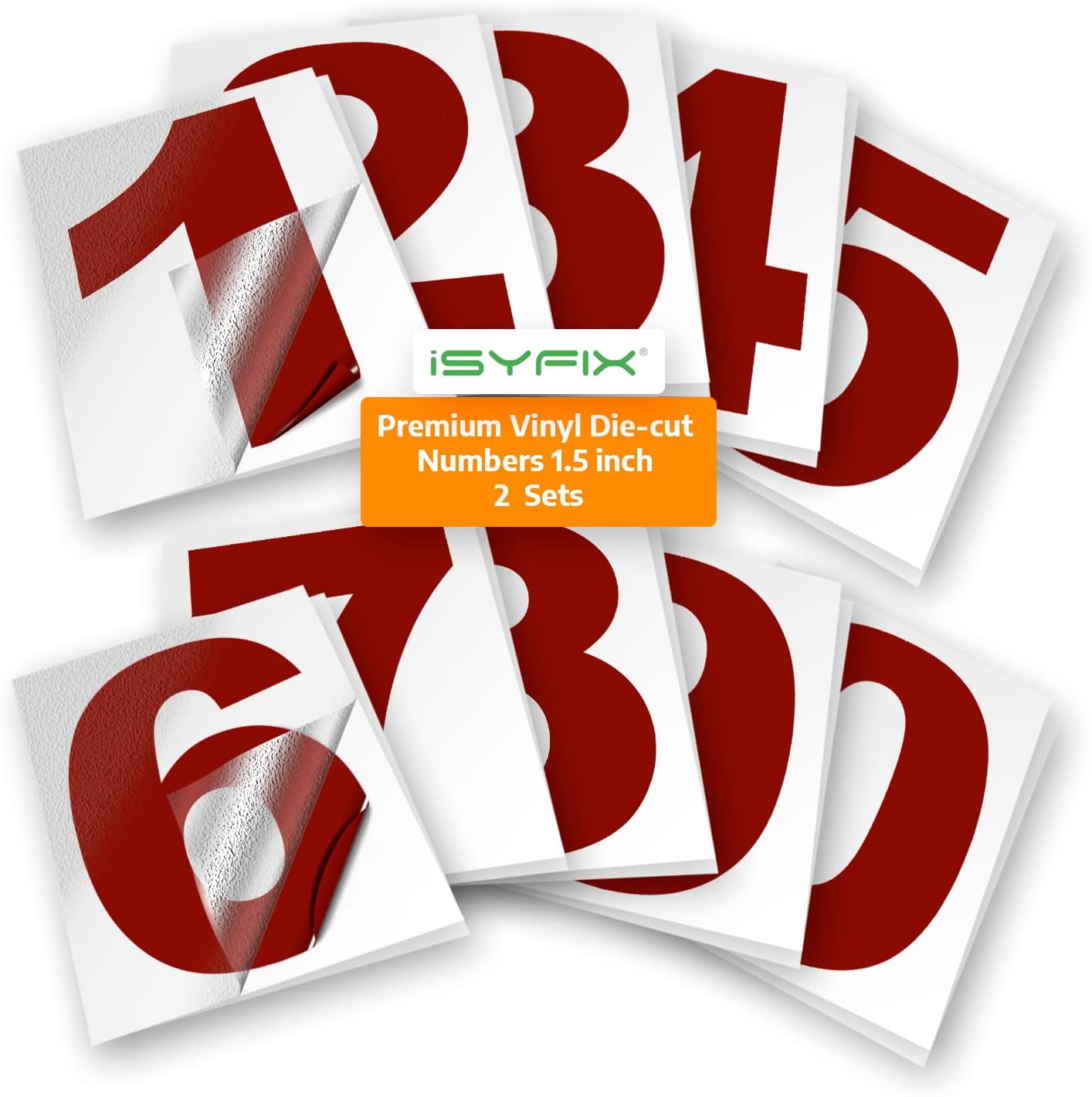 iSYFIX Red Vinyl Numbers Stickers,1.5 Inch Self Adhesive 2 Sets,Premium