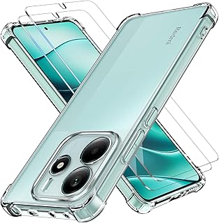 جراب حماية مقاوم للصدمات لموبايل شاومي ريدمي نوت 14 شبكة الجيل الخامس 5G مع شاشة حماية من الزجاج المقوى وحماية الكاميرا، جراب سيليكون مضاد للخدش من بولي يوريثين مقاوم للحرارة، شفاف من كوبايك، قطعتان