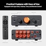 Fosi Audio P4 Mini Preamp with 3 RCA Inputs, Home Audio Stereo Pre amp for Amplifier/Active Subwoofer/Speakers, Preamplifier with 3-Level Adjustable Gain 3/6/9 dB, Bass and Treble Control