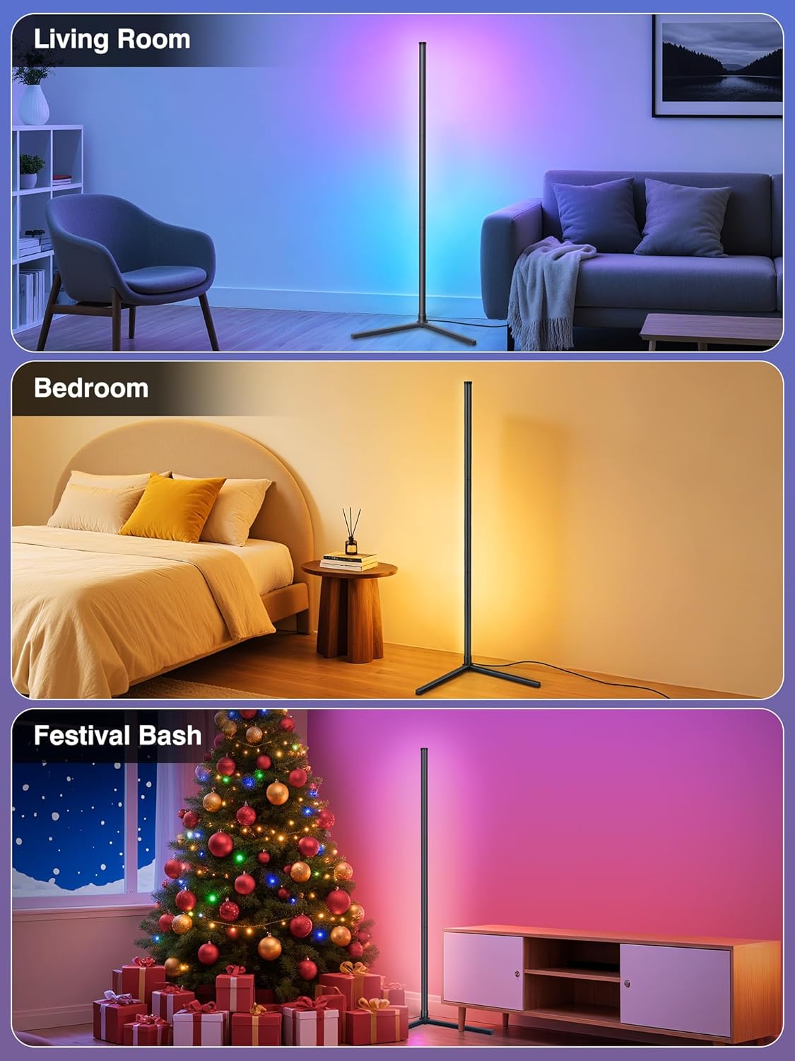 RIYO LED Corner Lamp, RGB Corner Floor Lamp with APP and Remote Control, 16 Million Colors & 68+ Scene Color Changing Ambience Light with Music Sync for Living Room, Bedroom, Gaming Room - Image 6