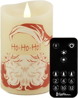 Christmas Flameless Candles with Remote Control, 3"x 5"Battery Operated Flickering 3D Wick Real Wax Pillar Santa Claus Candle
