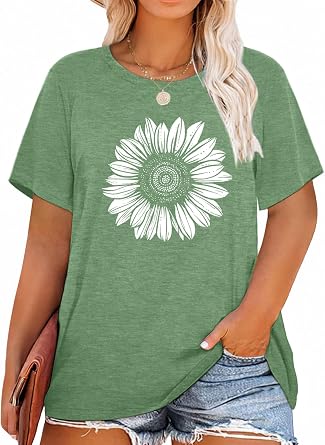 Plus Size Graphic Tees for Women Short Sleeve Loose Fit T-Shirt