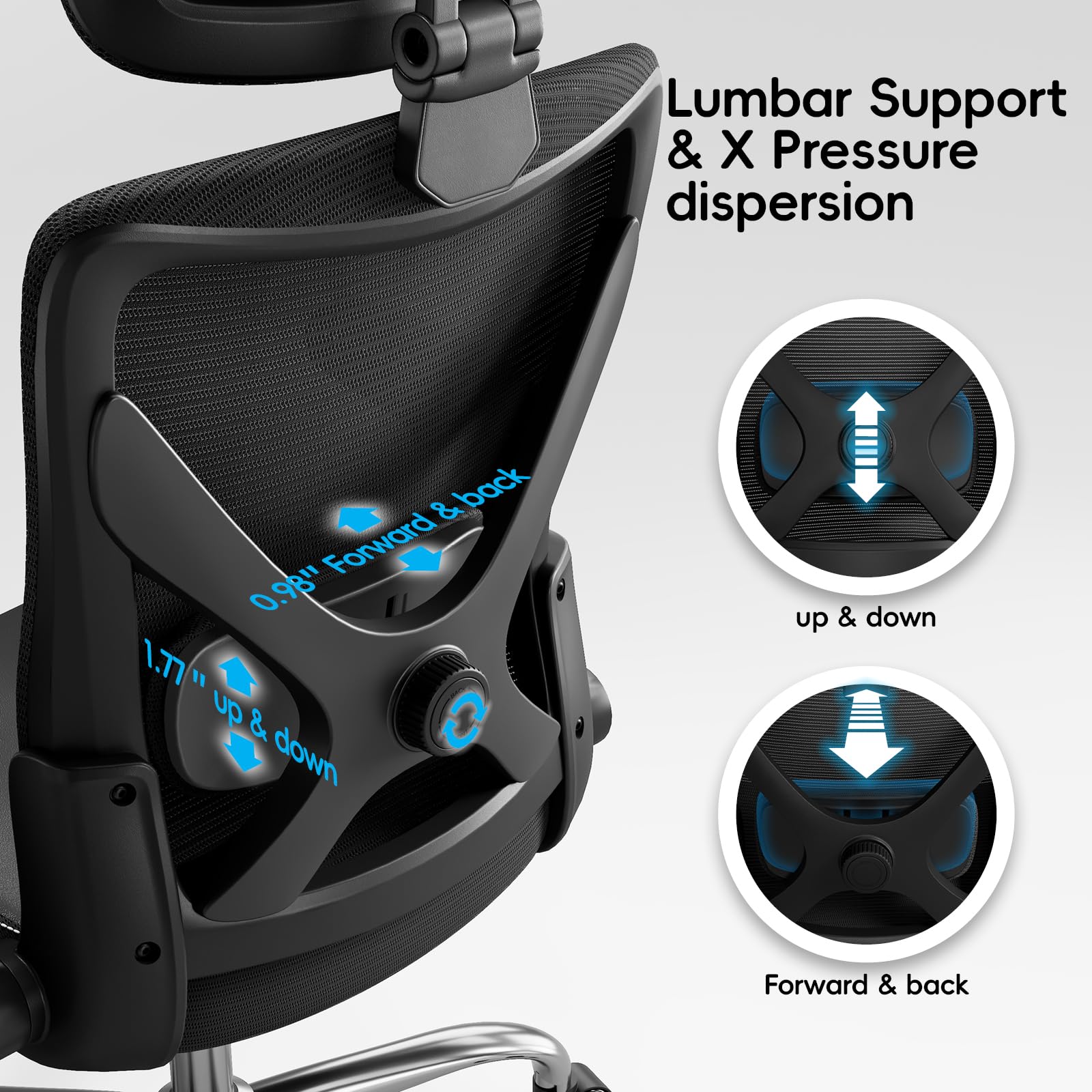 TRALT Bürostuhl - Ergonomischer Bürostuhl mit Verstellbare Lordosenstütze Kopfstütze Office Desk Chair - Gaming Stuhl in X-Form Büro Stuhl - Schreibtischstuhl Computerstuhl 150kg Dark Schwarz