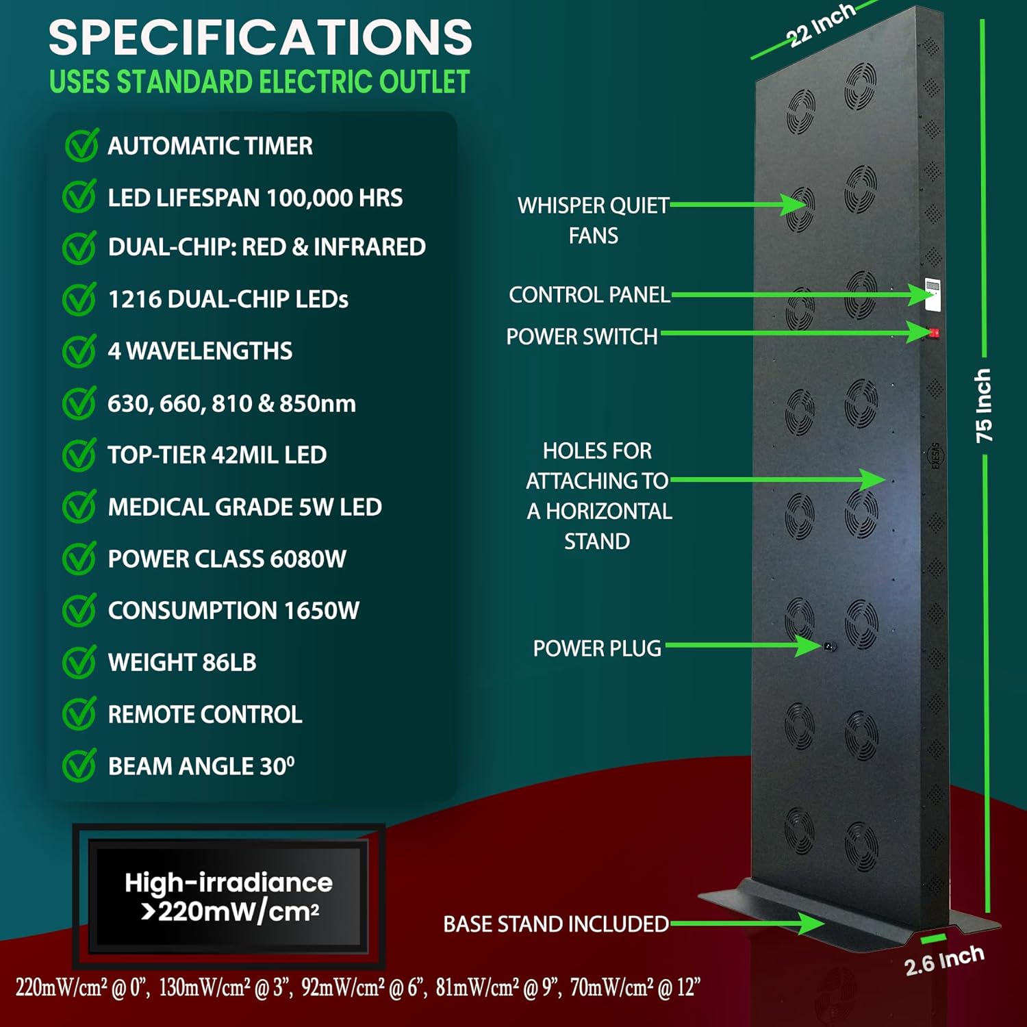 Red Light Therapy Device for Full Body, 630nm, 660nm, 810nm & 850nm, Near Infrared Dual-Chip Clinical Grade LED Panel for Smooth Skin, Weight, Pain and Overall Wellness