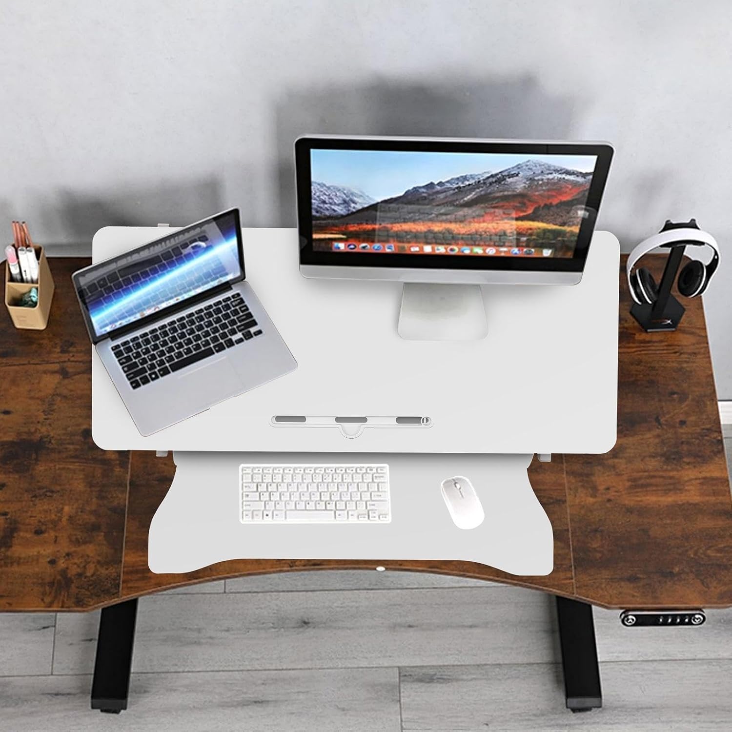 37" Desk Converter, Height Adjustable Stand Up Desk Converter, 2 Monitor Standing, Sit to Stand, Quick Sit to Tabletop, Riser Workstation with Wide Keyboard Tray
