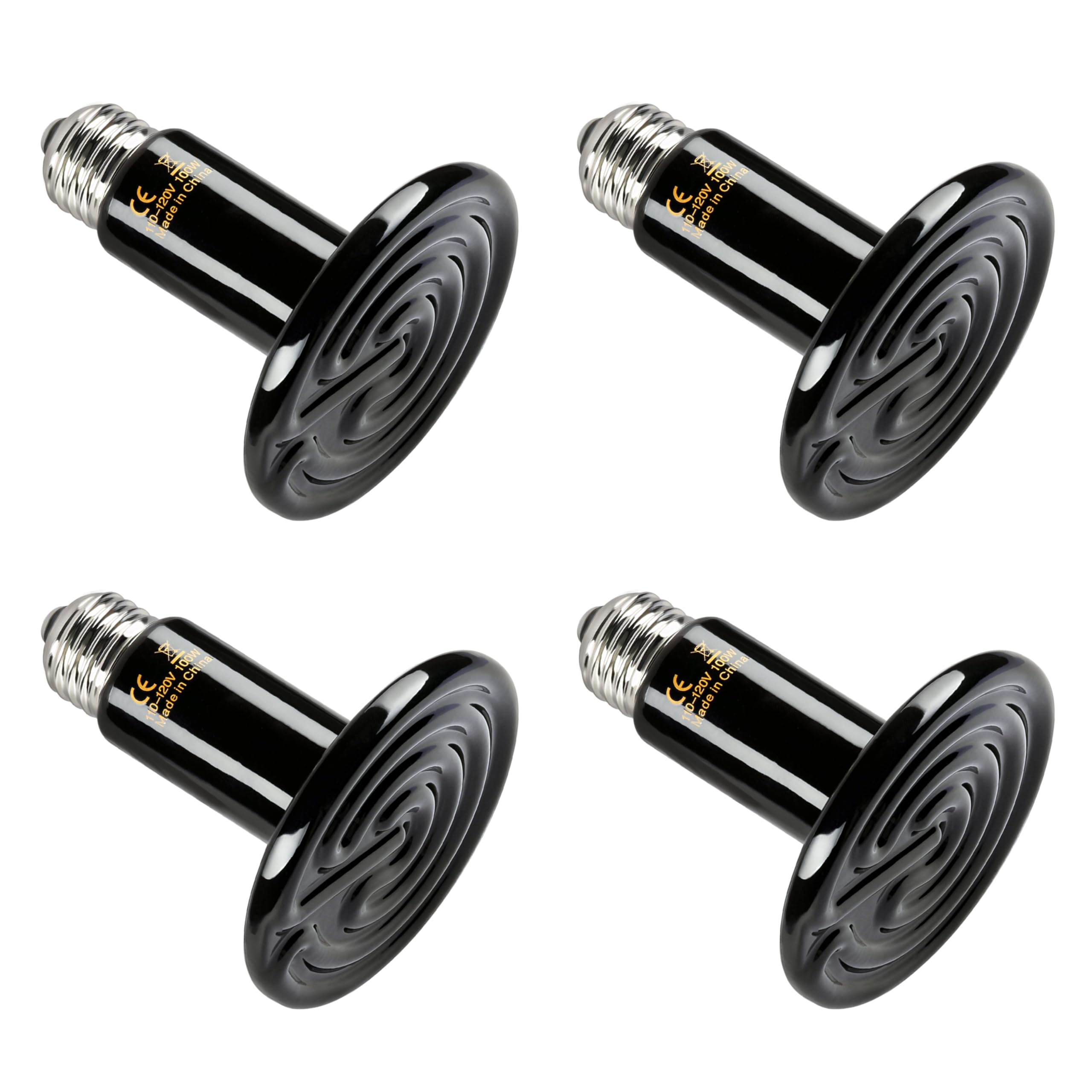 Simple Deluxe 100W Reptile Heat Lamp Bulbs, Ceramic Heat Emitters for Amphibian Pet & Incubating Chicken (Black, 100 Watts,4-Pack)