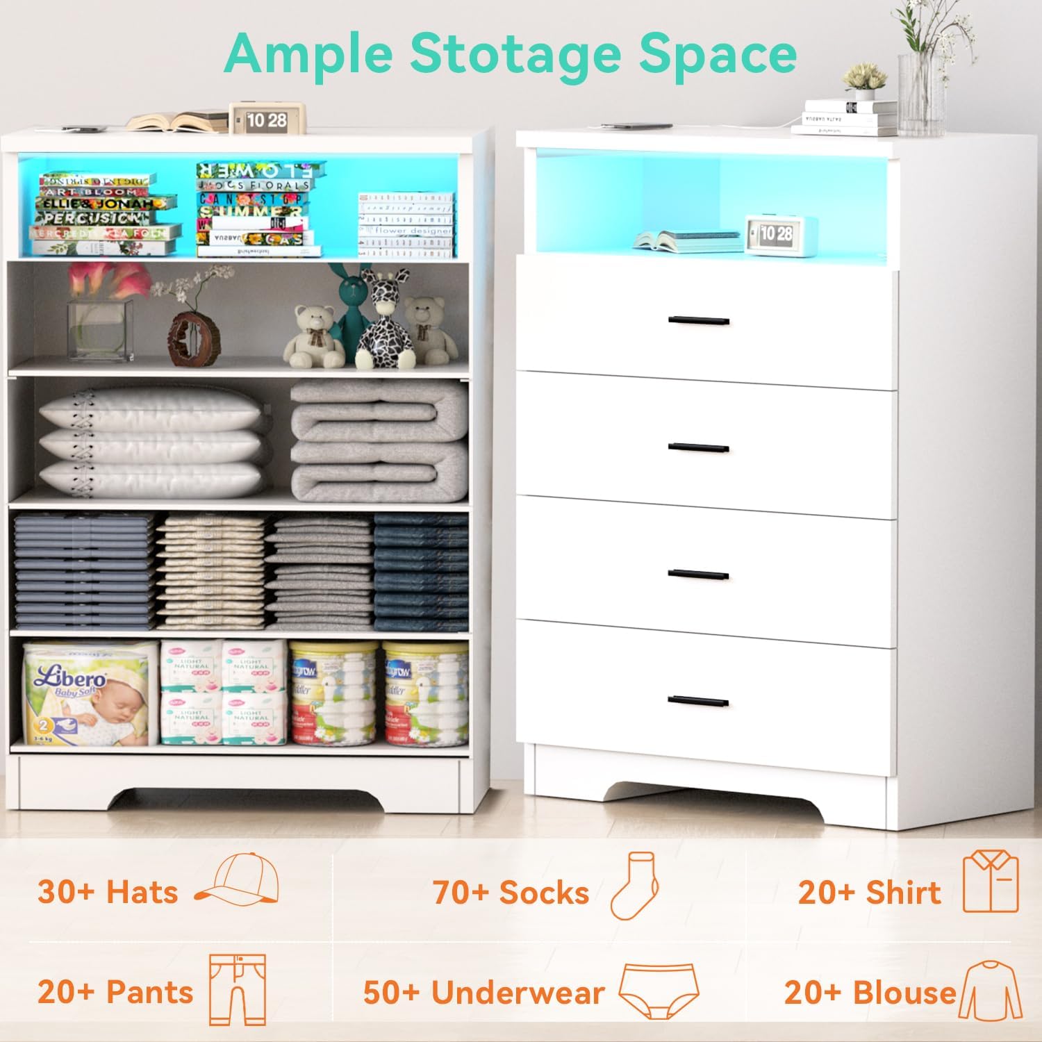 Ample storage space in dresser drawers