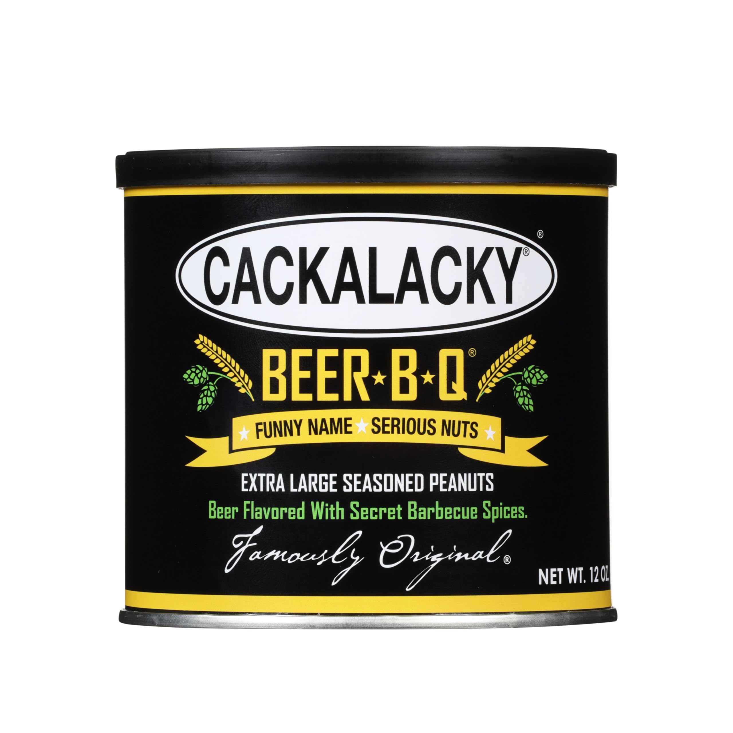 Cackalacky Famously Original Beer-B-Q Seasoned Peanuts - 12 oz - Roasted, Seasoned, Extra-Large Carolina BBQ Peanuts, Ideal Vegetarian Party Snack, Perfect for Barbecues & Gatherings