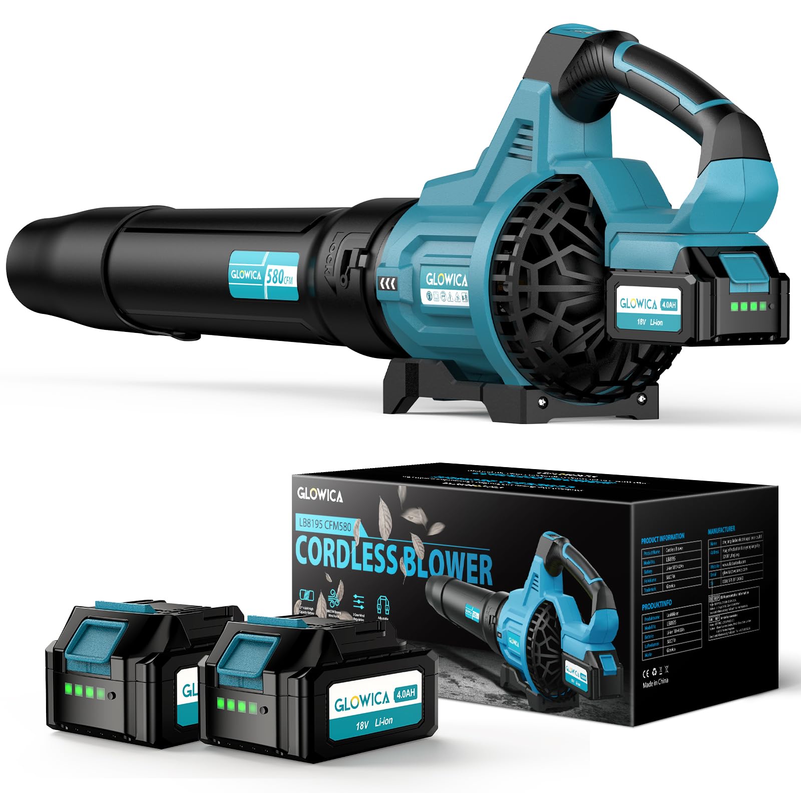 Leaf Blower Cordless, 8000mAh Battery with Fast Charger, Lightweight Electric Garden Blowers with Turbo Boost, 257 km/h & 3 Speed Levels for Lawn Care,Yard,Garage,Leaves,Snow,Dust,and Debris Removal