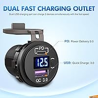 Vista 9 de Nilight Enchufe USB PD tipo C y QC 3.0 USB de carga rápida 12V 24V Enchufe de coche Voltímetro Interruptor de encendido/apagado Kit de alambre