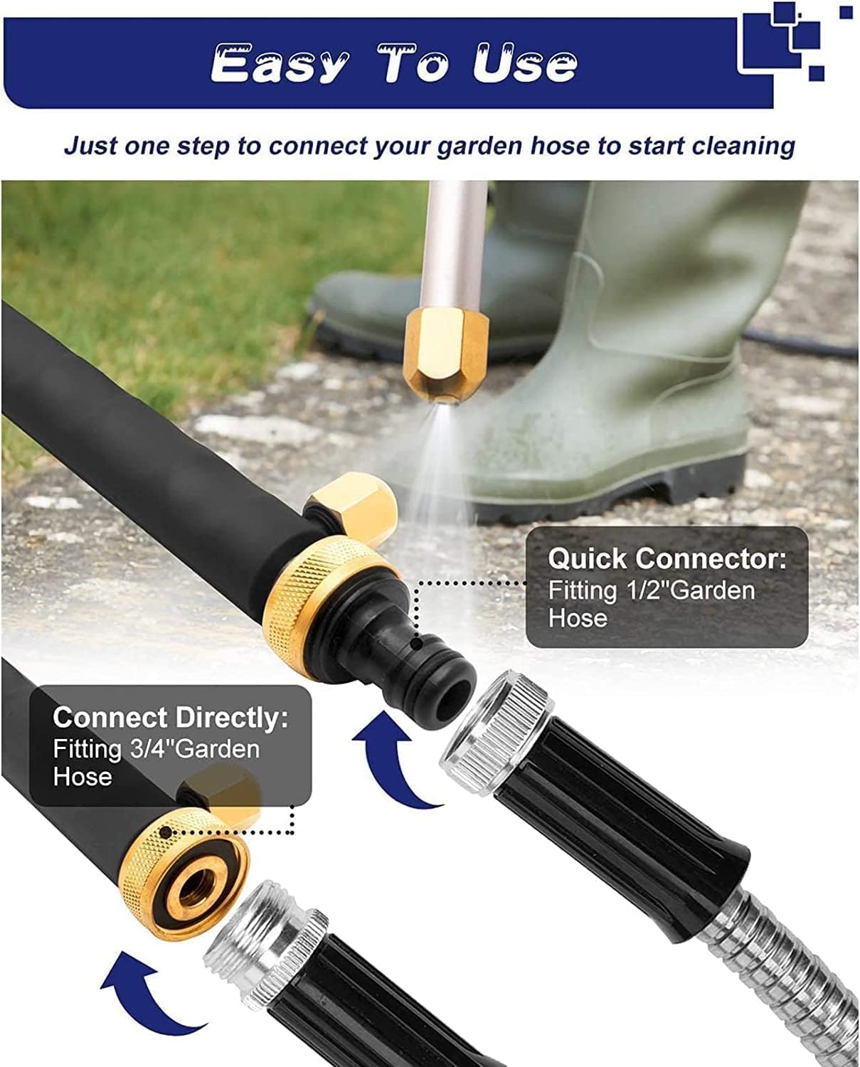 Jet Nozzle Power Washer for Garden Hose, 2-In-1 High Pressure Hose Nozzle, Upgraded High Pressure Washer Tools Attachment With 2 Different Nozzles And Hose Quick Connectors (Black)