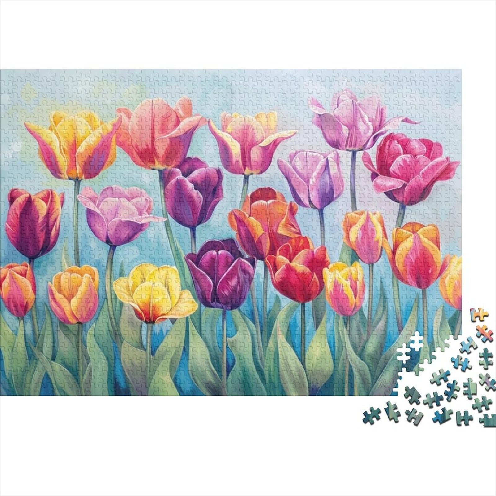 Tulip Flower Field 1000 Piece Jigsaw Puzzle Paper for Adults Colorful Pastoral Style Puzzle Game for Family Stress Relief Gift 38x26cm/1000pcs — image 1