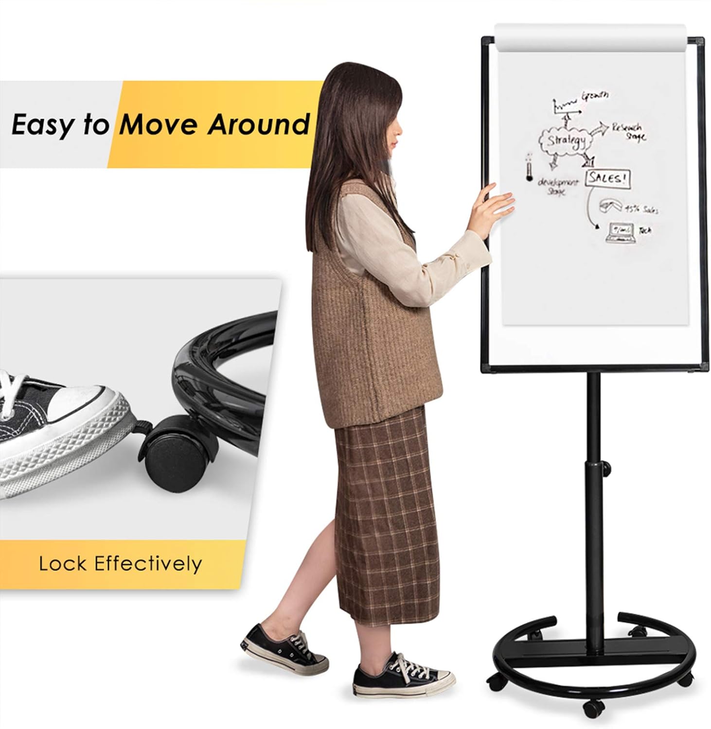 Mobile Whiteboard – 36 x 24 inches Portable Magnetic Dry Erase Board Stand Easel White Board Dry Erase Easel Standing Board w/ Flipchart Hooks ( Black ) : Office Products