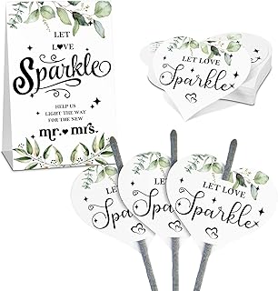 50 Pcs Wedding Sparkler for Weddings Sparkler Tags Heart Shape and 1 Pcs Let Love Sparkle Cards, Sparkler Tags Decor Sign for Anniversary, Engagement, Bridal Shower, Cards Only(Novelty Style)