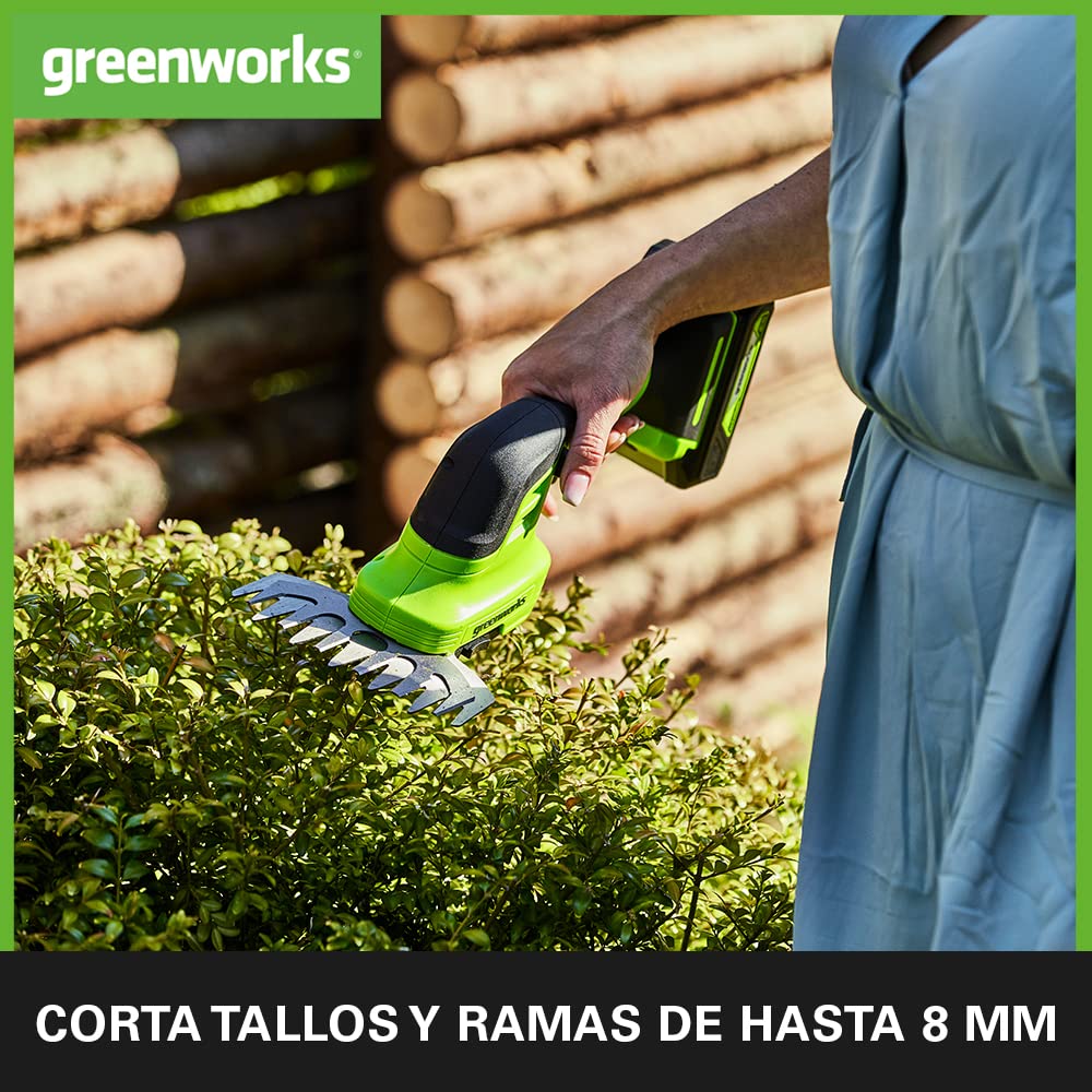 Greenworks G24SHTK2 2/1 Cortasetos con Batería 24 V y cargador - Cuchillas para Setos 20 cm que corta Tallos y Ramas de hasta 8 mm, 2800 spm - Cuchilla para hierba 15 cm con 3 Años de Garantía