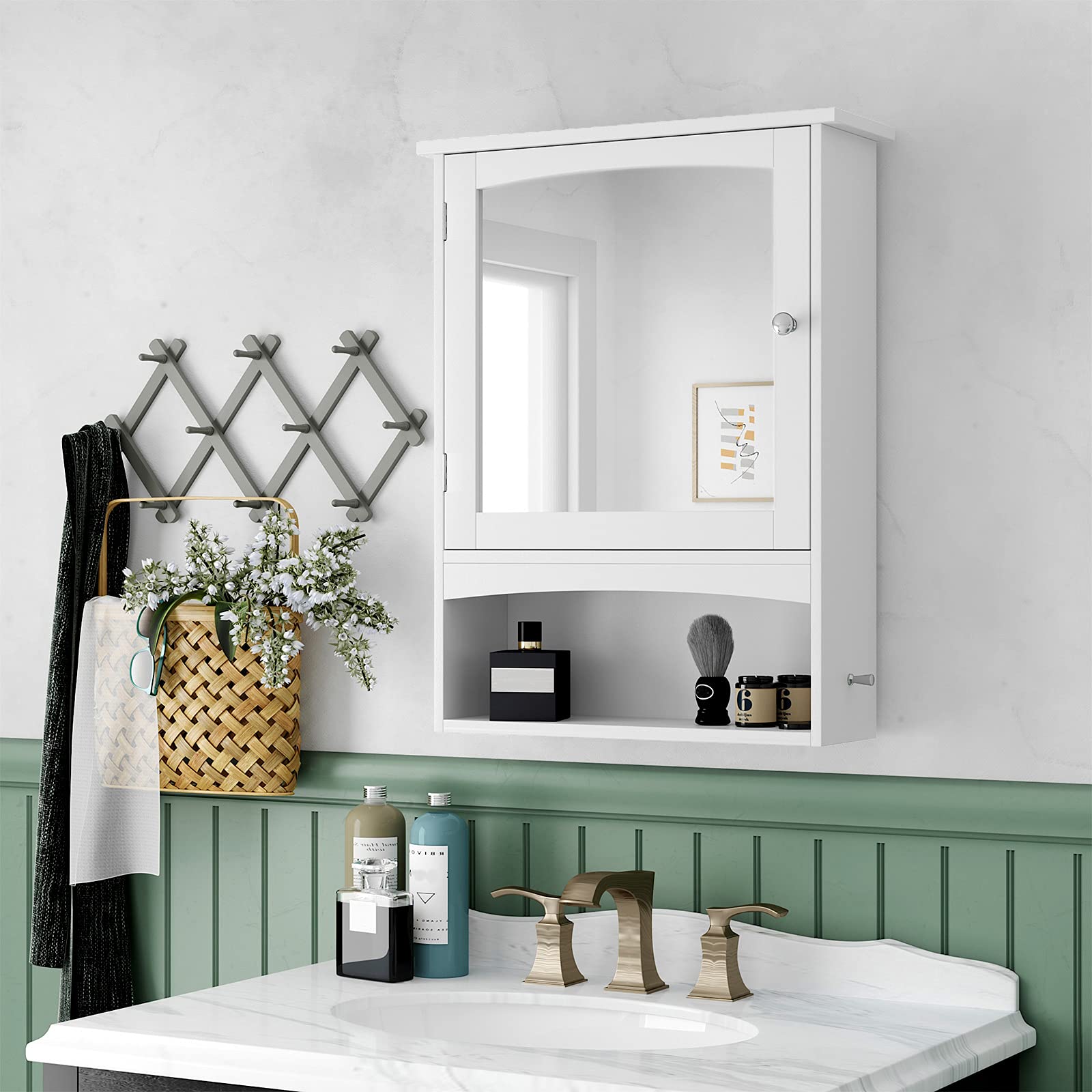 VASAGLE Mirror Cabinet, Wall Storage Cabinet with Open Compartment and ...