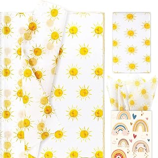 100 Sheets 20 * 14 Inches Boho Sun Tissue Paper for Gift Wrapping, Yellow Sunshine Tissue Paper for Gift Bags for First Trip Around The Sun Birthday Party Baby Shower DIY Craft