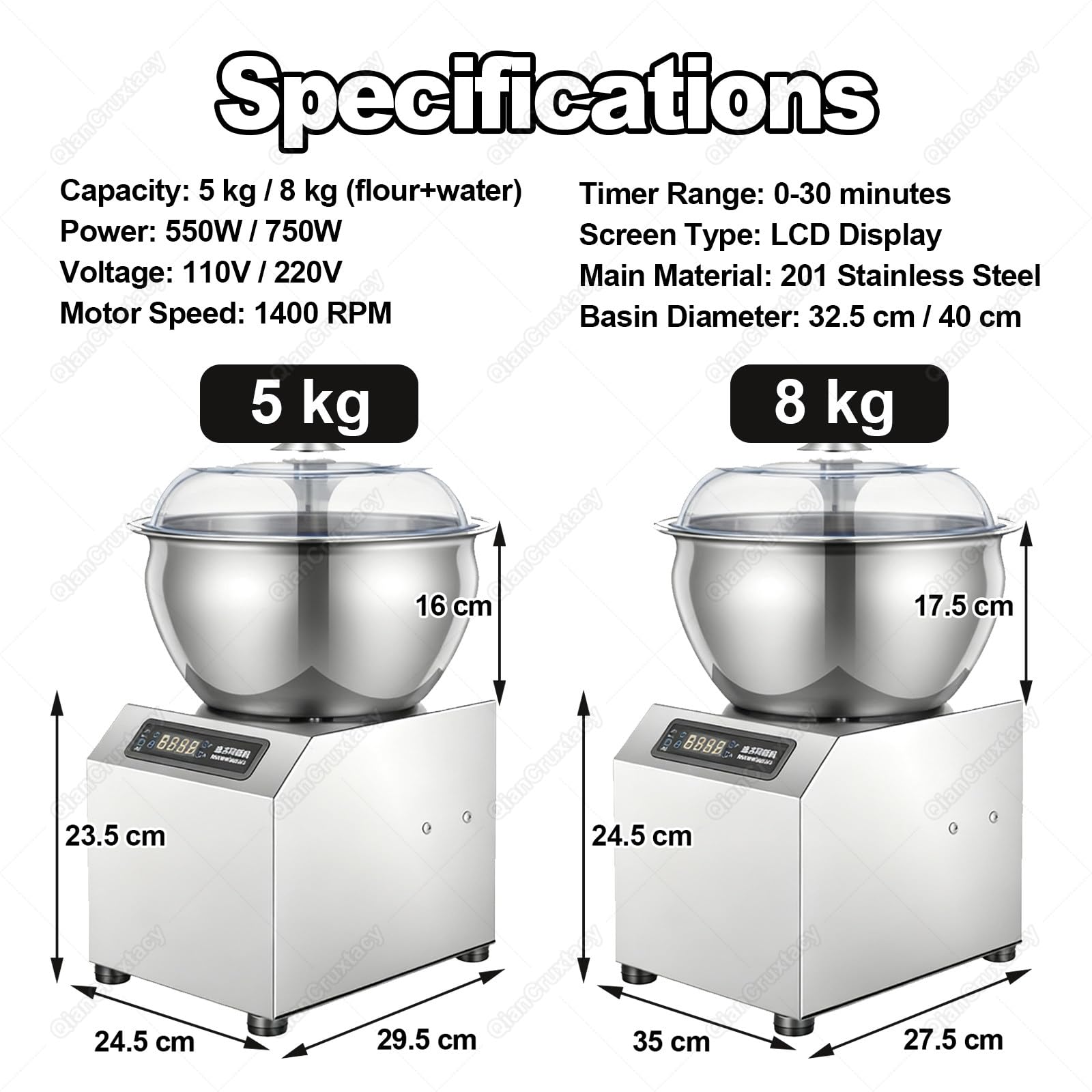 Impastatrice a Spirale Elettrica Professionale, Macchina per Impasto con Doppia Rotazione, con Riscaldamento Temperatura Costante, Ciotola in Acciaio Inox, Timer 30 Min per Panificio 8kg