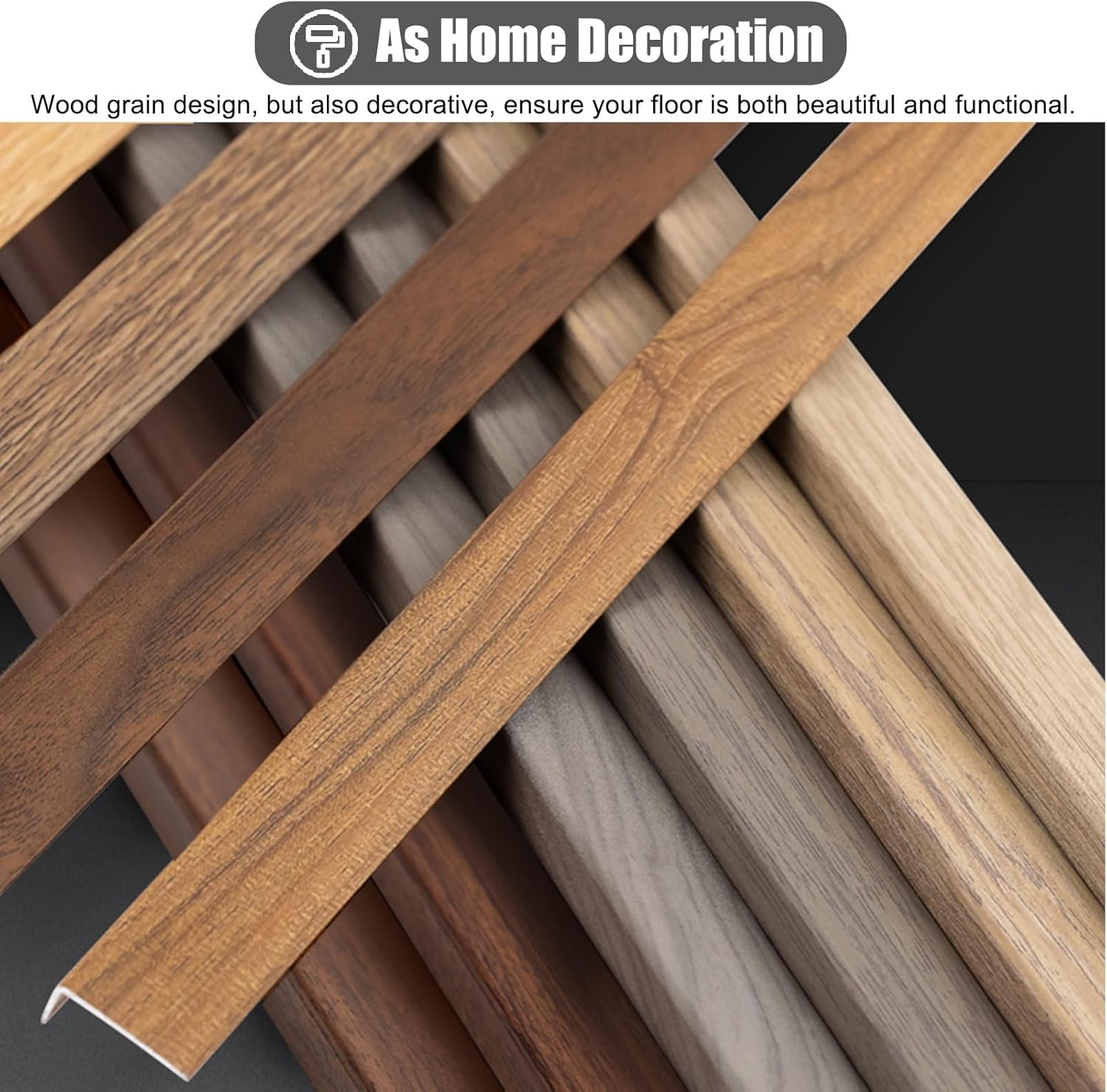 Floor Transition Strip Wood Grain Edge Protector for Wood Floor/Step, Metal Stair Nosing Trim Strip, School Hospital Hallways Threshold Bar, Cuttable Transition Cove,Style G