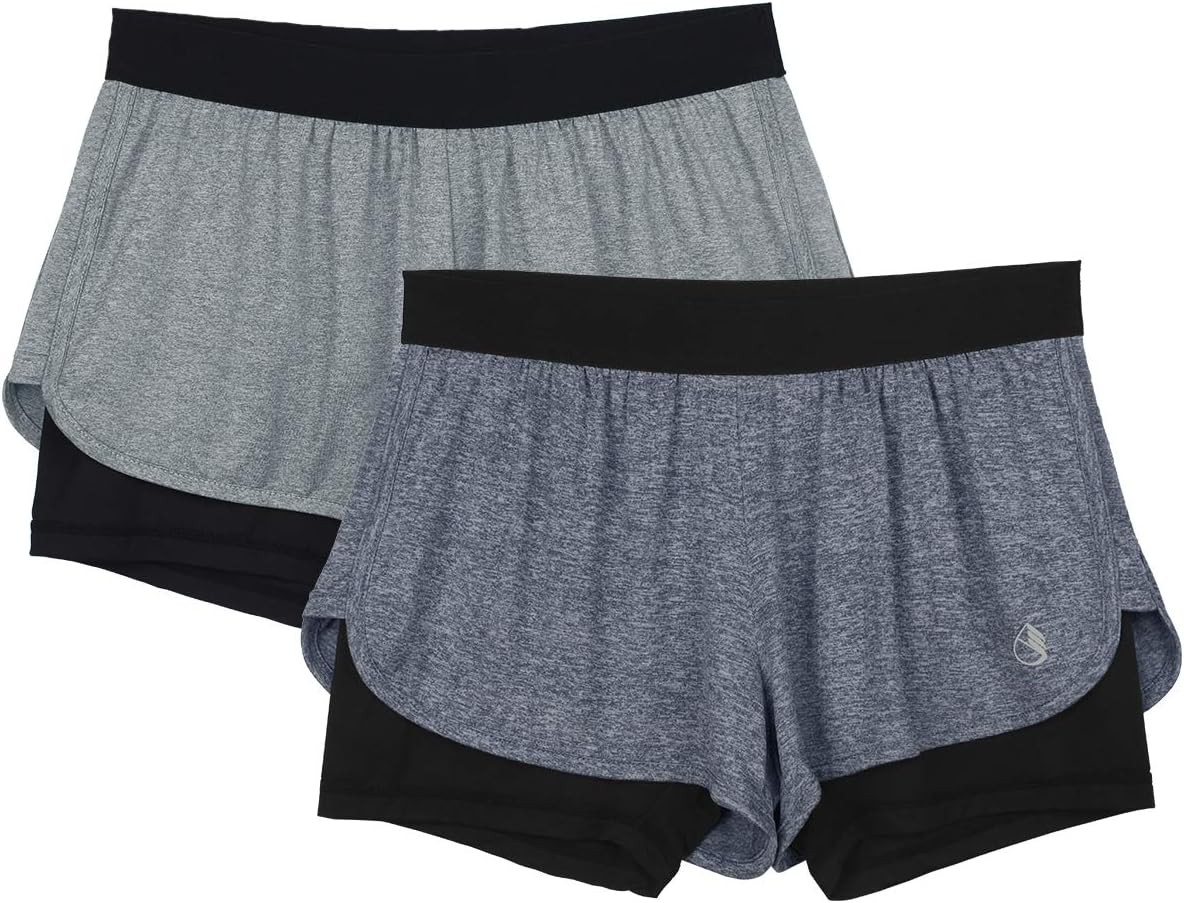 icyzone Running Yoga Shorts for Women - Activewear Workout Exercise Athletic Jogging Shorts 2-in-1