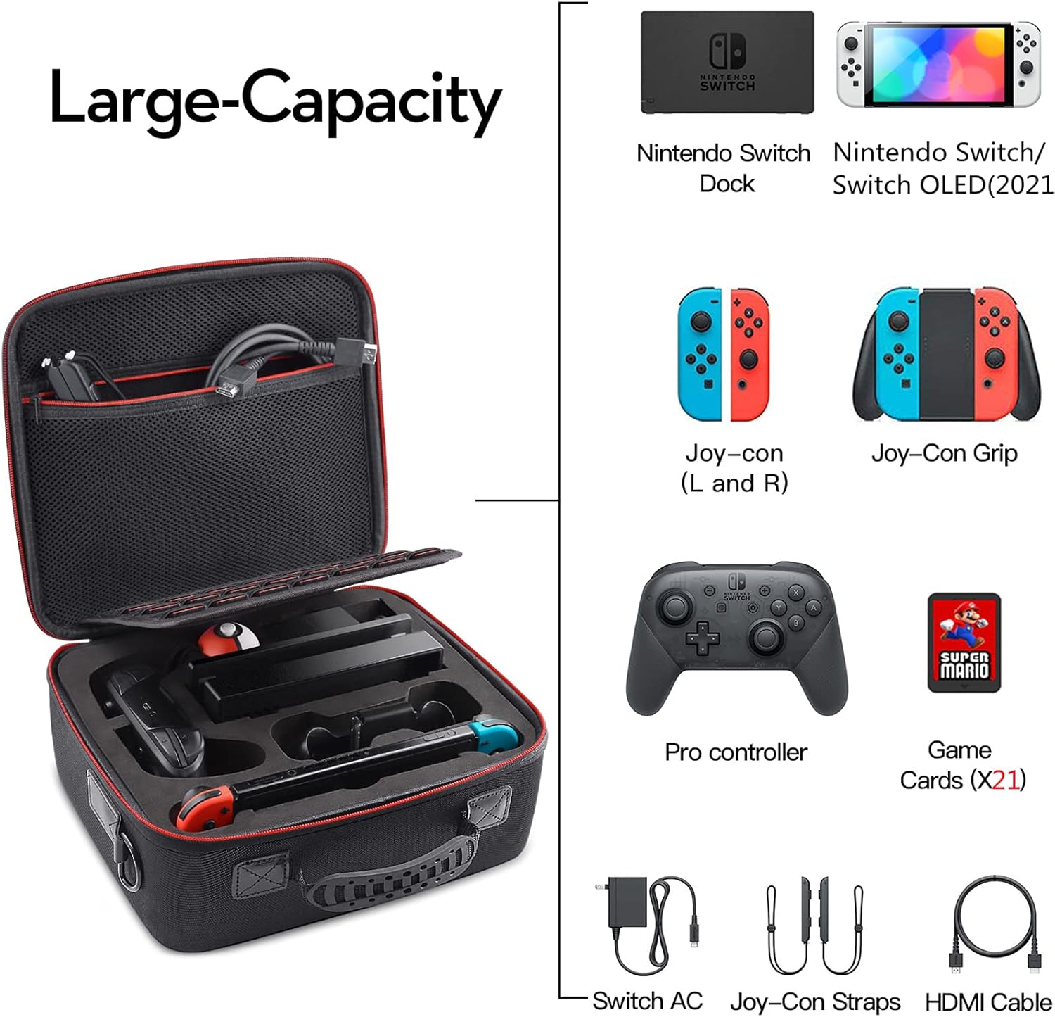 COOWPS Switch Case Compatible with Nintendo Switch and Switch OLED Model 2021, Hard Protective Switch Carrying Case Travel Bag for Switch Console Pro Controller Accessories, Black : Everything Else