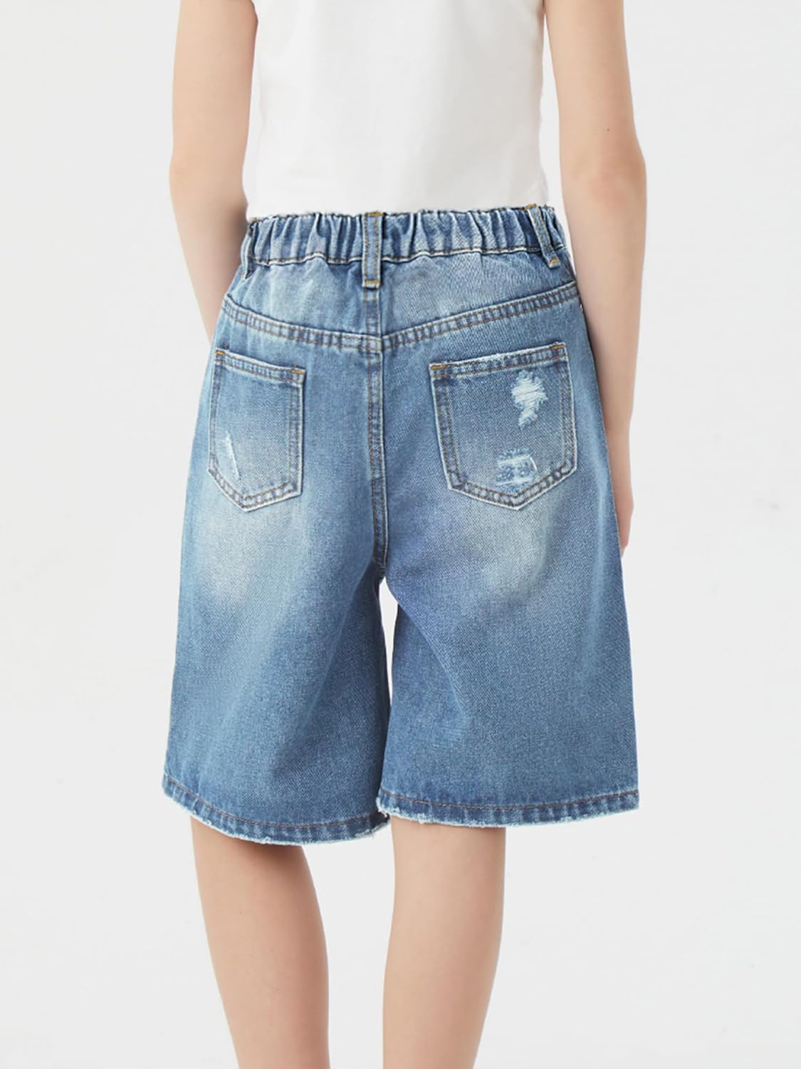 Girls Jeans Shorts Ripped Denim Bermuda Elastic Waist Bottom Trendy Cotton Summer Clothes for Kids - Image 3