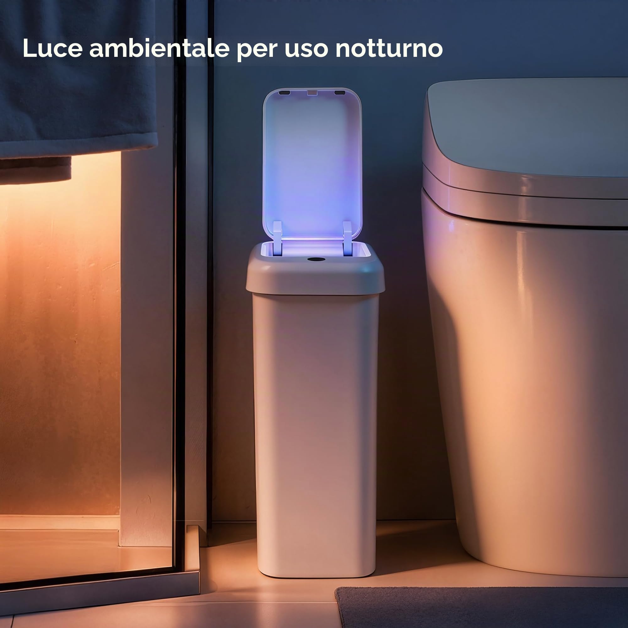 EKO Pattumiera automatica da bagno con coperchio, 2,6 litri, sottile, senza contatto, impermeabile, con sensore di movimento, per bagno, ufficio, cucina, bianco