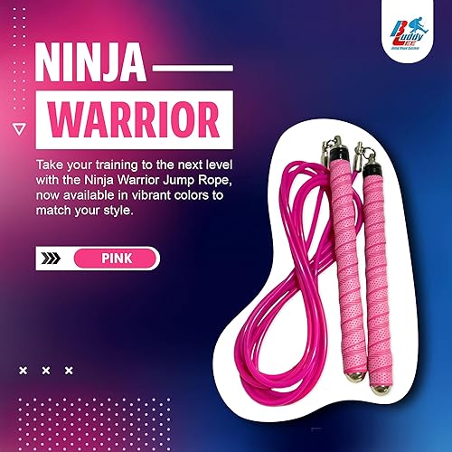 Miniatura 2 de Buddy Lee Ninja Warrior - Cuerda de saltar - Rosa - Cuerda de velocidad ajustable para fitness, HIIT, CrossFit y boxeo - Sin enredos con rodamientos