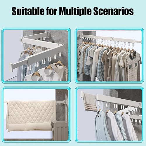 Miniatura 6 de Estante de secado de ropa montado en la pared,Organización de lavandería Ahorro de espacio,Estante de secado de lavandería,Retráctil,Plegable Triple