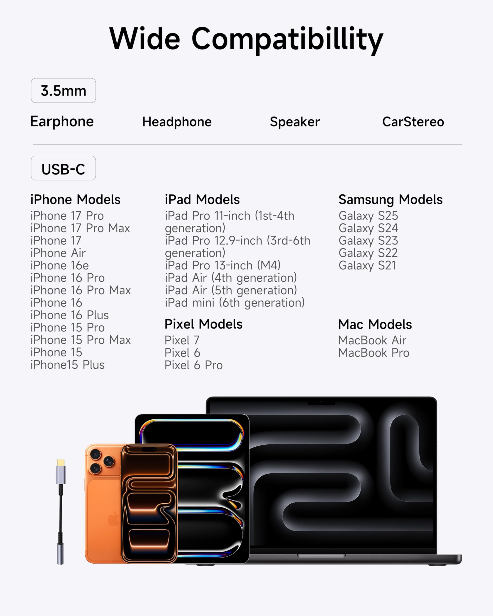 Confezione da 10 adattatori da USB C a jack per cuffie da 3,5 mm - Dongle audio HiFi, cavo da tipo C a Aux femmina, compatibile con iPhone 17/16/15 Pro Max, Samsung S25/S24/S23, iPad Pro, Pixel