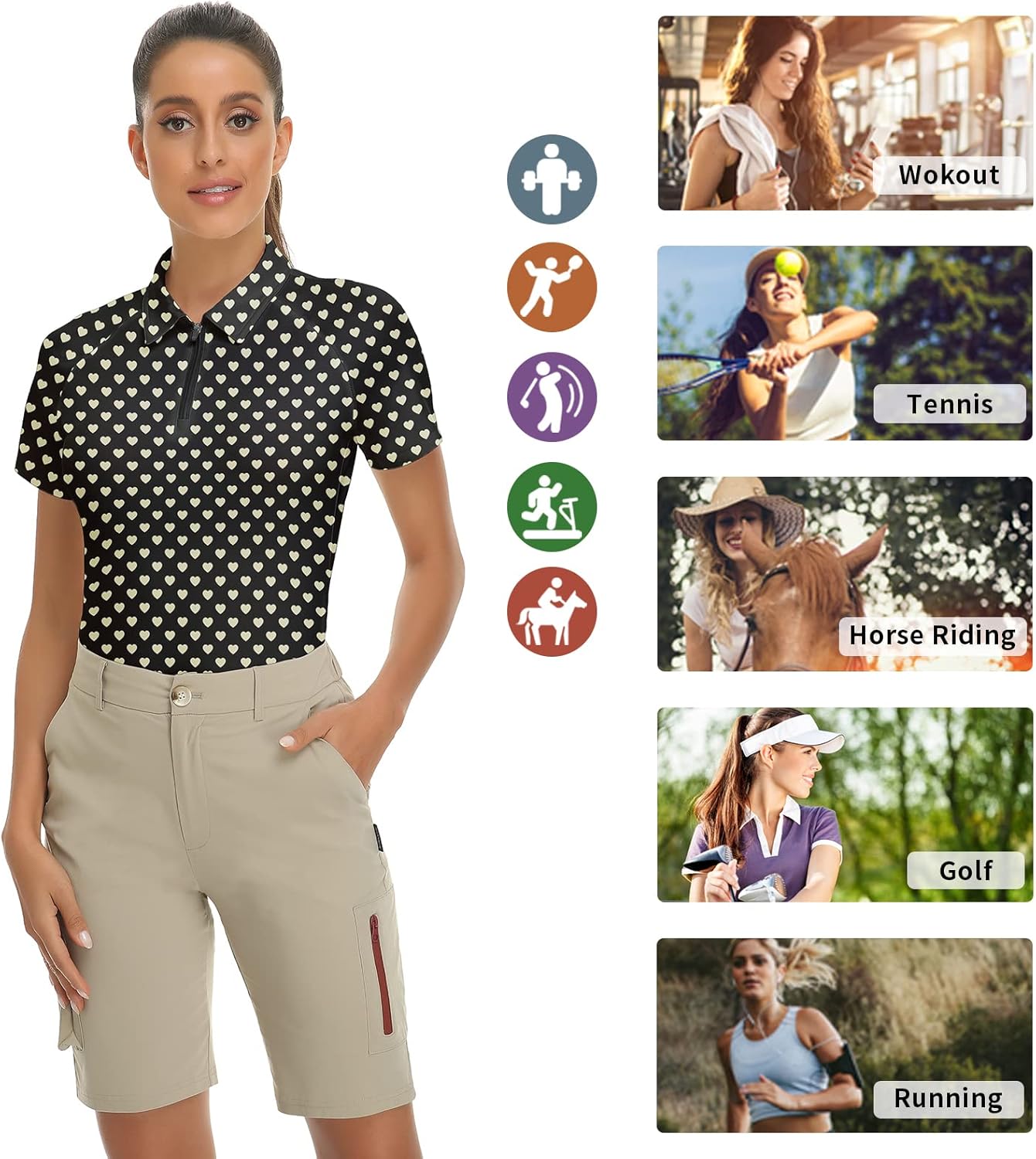 Women's Golf Shirt Short Sleeve Tennis Shirt Quarter Zip Golf Pullover Golf Polo Shirts Argyle Tops - Image 5