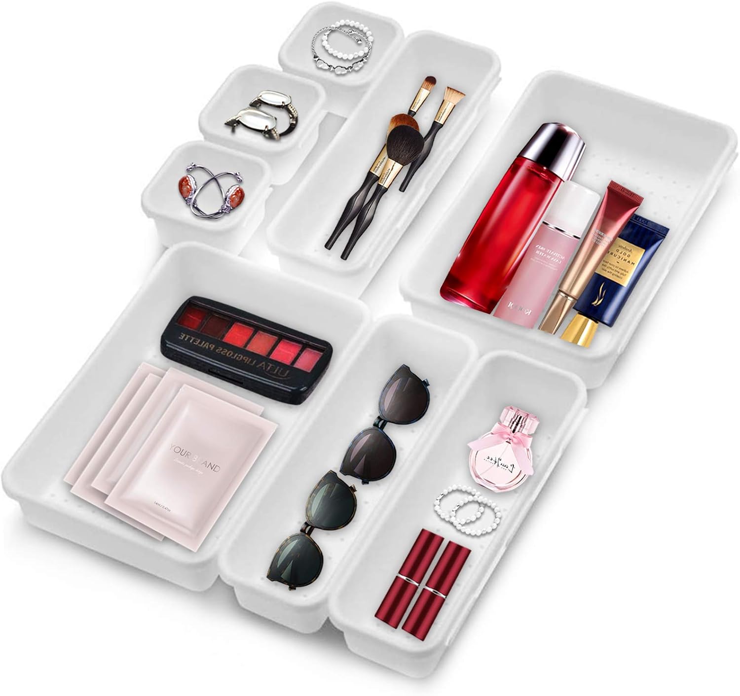 Organizador de Cajón Plástico,Cajas Bandejas de Plástico Transparente,Organizadores Transparentes para Cajones,Bandejas organizadora de cajones de escritorio,organizador cajones baño (bianca)